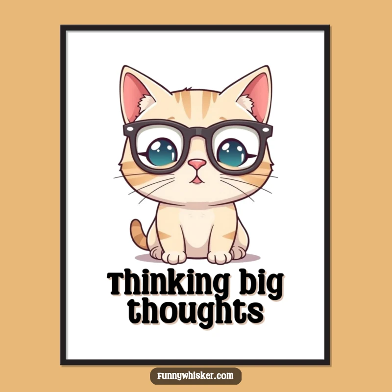 Funny Cat in Spectacles Digital Print - Whimsical Whiskered Feline Art for Instant Joy