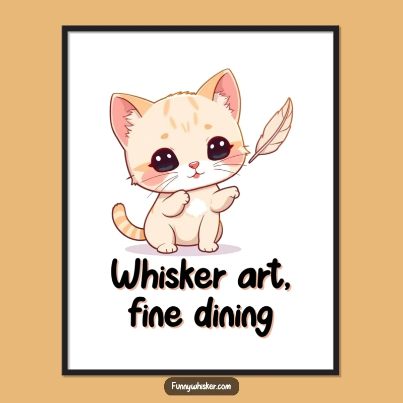 Funny Cat Whiskers Digital Art: Playful Feather Chase Instant Download, Gift