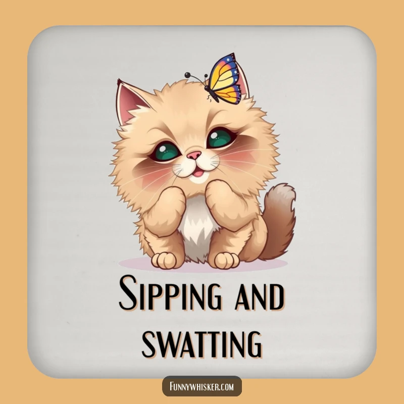 Funny Cat Butterfly Coaster Set - Protect Surfaces With Whimsy