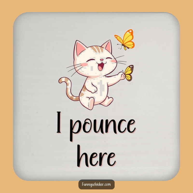 Funny Cat Coasters: Spiky Whiskers Butterfly Chase Table Protection Gift