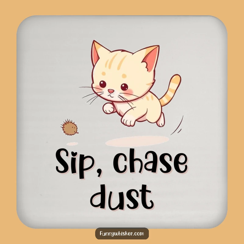 Funny Cat Dust Bunny Chase Coaster Set: Protect Surfaces with Pet Playfulness