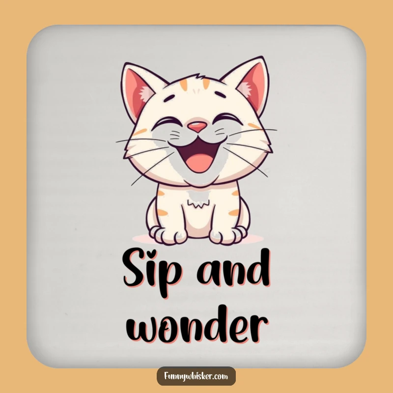Funny Excited Cat Grin Coaster - Protect Surfaces with Curious Charm