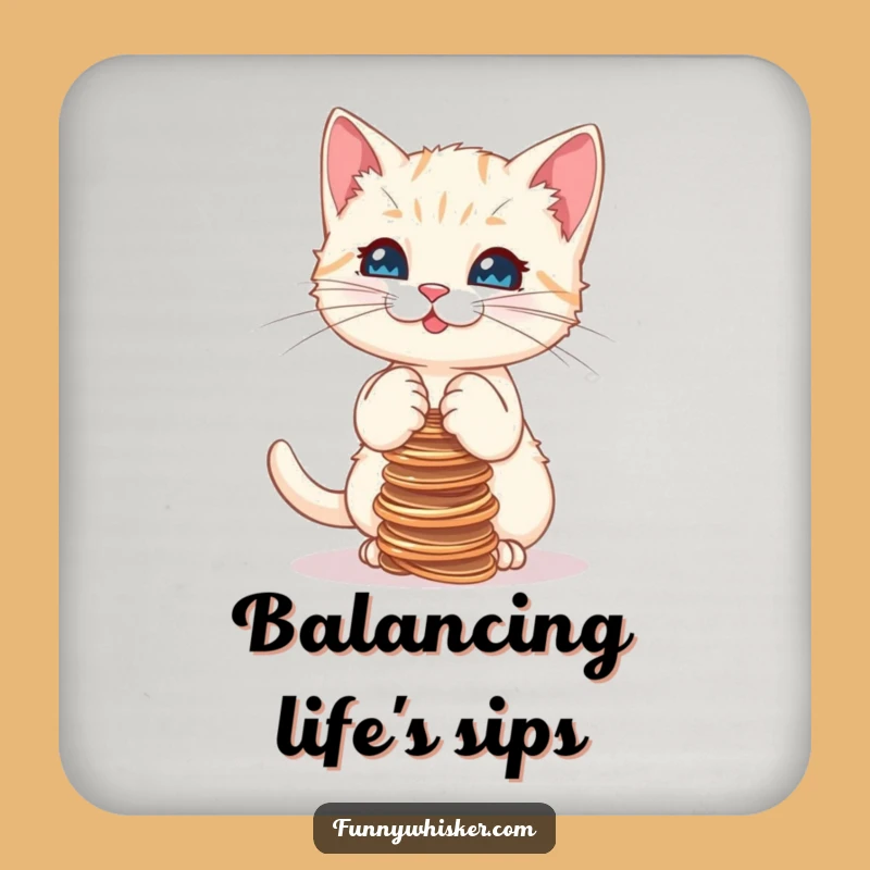 Funny Kitten Balancing Strings Drink Coaster, Protect Surfaces with Playful Charm
