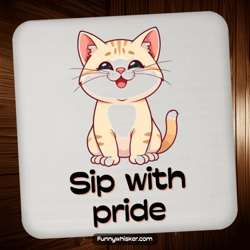 Funny drink coaster featuring a proud cat striking a pose with playfully twitching whiskers, adding confident and humorous flair to surfaces.