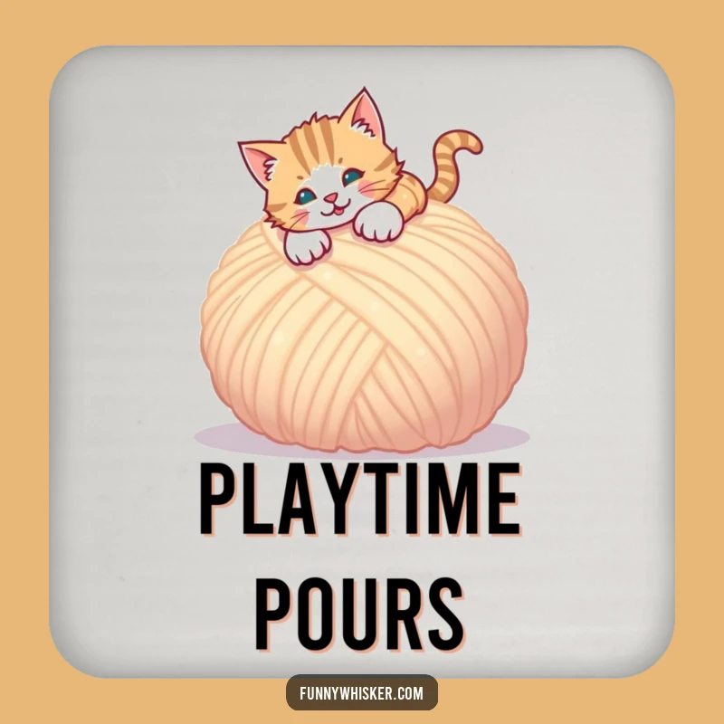 Funny Pouncing Cat Coaster - Protect Surfaces with Yarn Play, Gift
