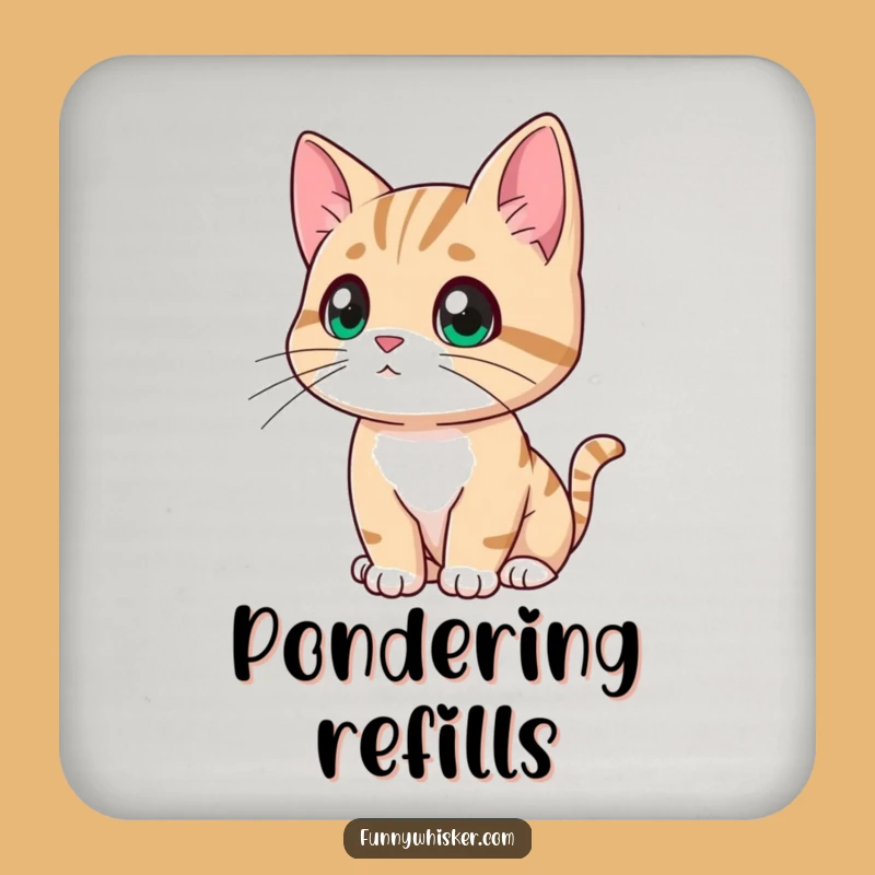 Funny Contemplating Cat Drink Coaster - Thoughtful Humor