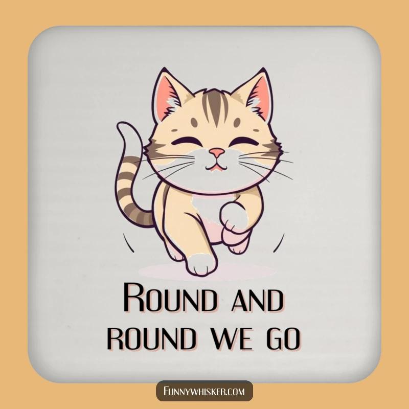 Funny Cat Tail Chase Coaster: Focused Whiskers Drink Mat, Unique Funny Gift