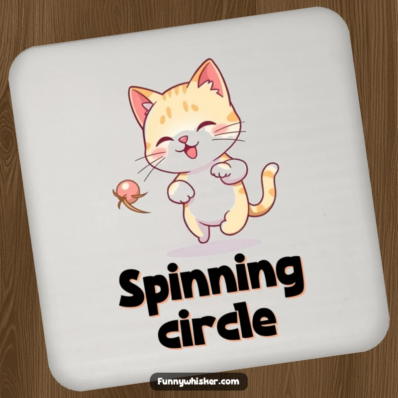 Funny Cat Dizzy Drink Coaster: A cat endlessly chases its whisker in a dizzying loop, adding humorous protection to your table.