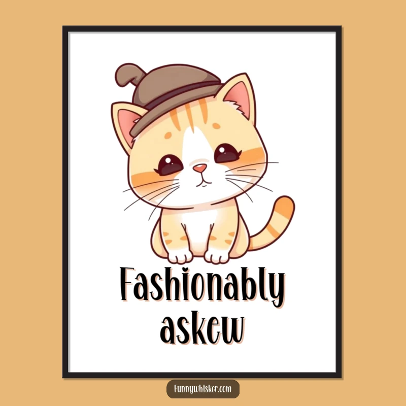 Funny Silly Hat Cat Poster - Tilting Hat Art, Perfect Quirky Funny Gift