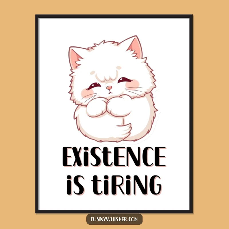 Funny Cat Art Poster - Fluffy Whiskers Halo, Cute Whimsical Wall Decor Funny Gift