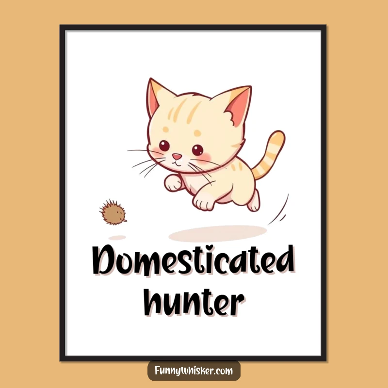 Funny Cat Dust Bunny Chase Poster: Lively Pet Art for Your Walls