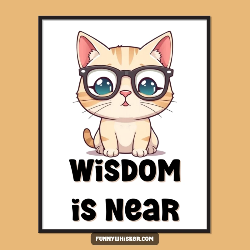Funny Cat in Spectacles Poster - Quirky Whiskered Feline Art for Whimsical Decor