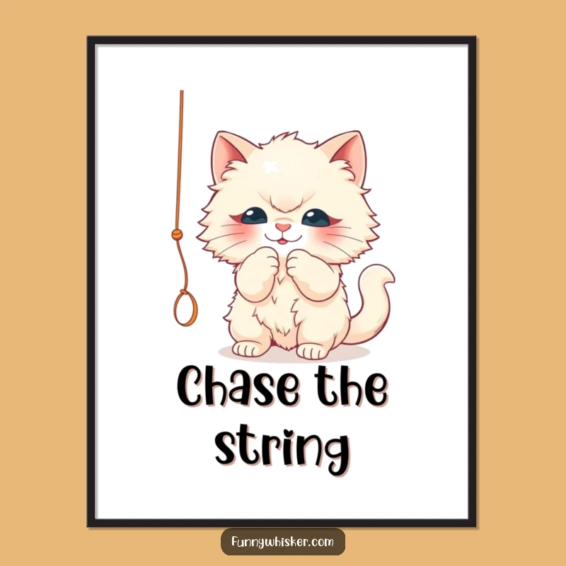 Funny Cat Poster: Fluffy String Batting - Humorous Wall Art Gift!