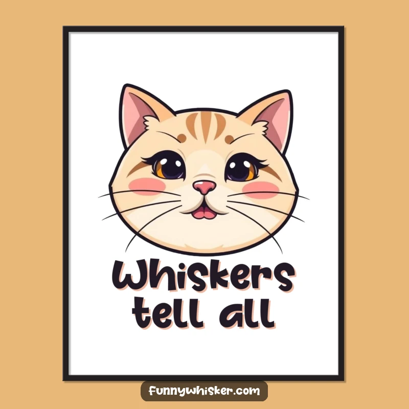Funny Cat Poster: Long Wiggly Whiskers Art - Whimsical Wall Decor Gift