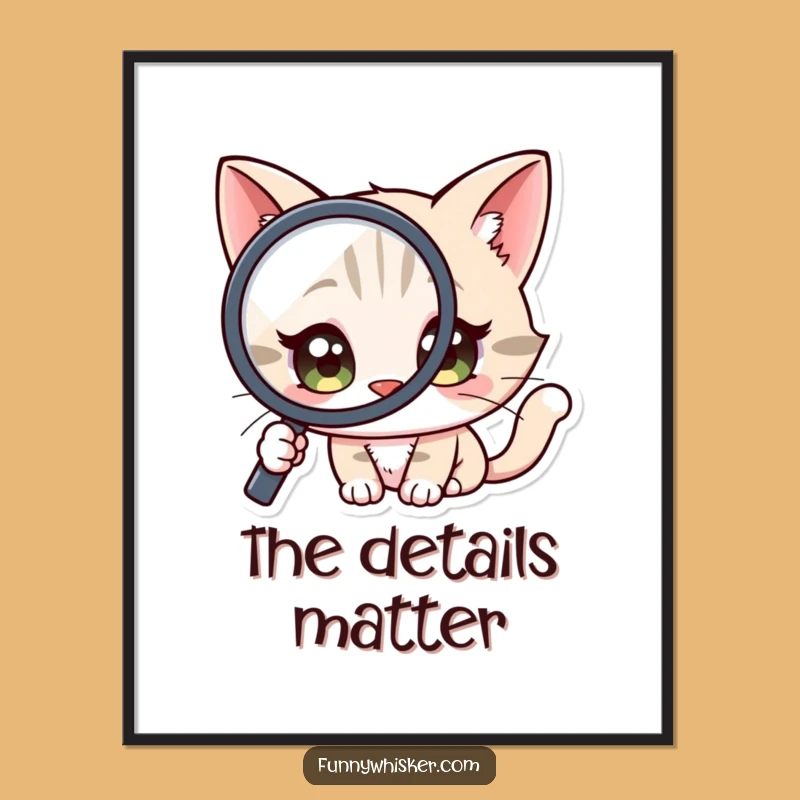 Funny Cat Poster: Magnified Curiosity Art - Whimsical Gift!