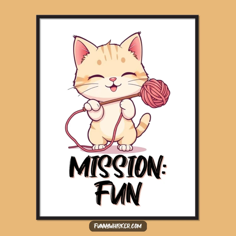 Funny Cat Poster: Yarn Play Action - Whimsical Wall Art Gift!