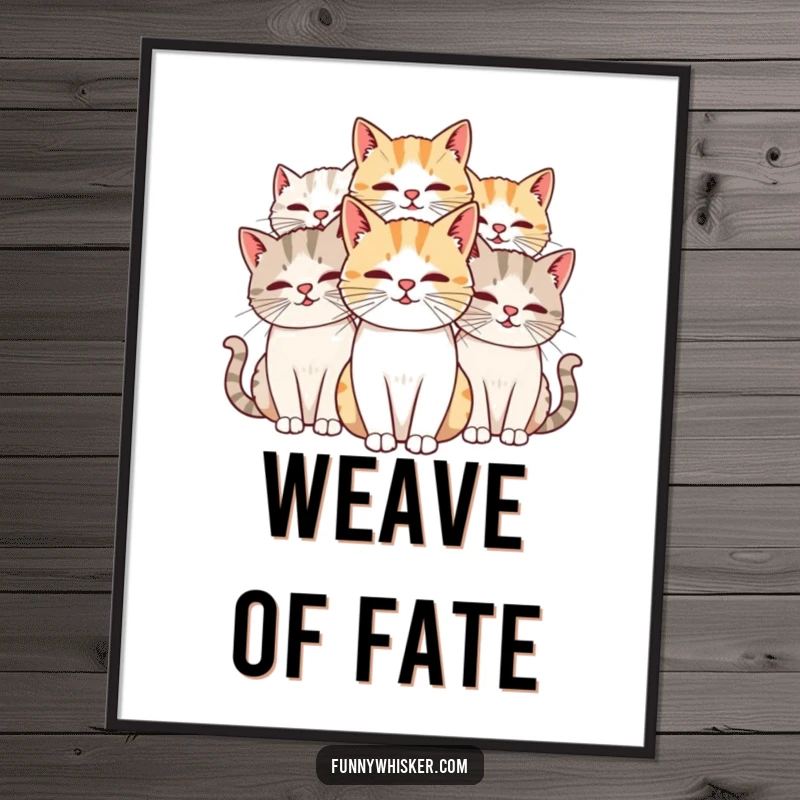 Funny Cat Poster showing two cats with long, intertwined whiskers, adding whimsy and humor to decor, a perfect gift.