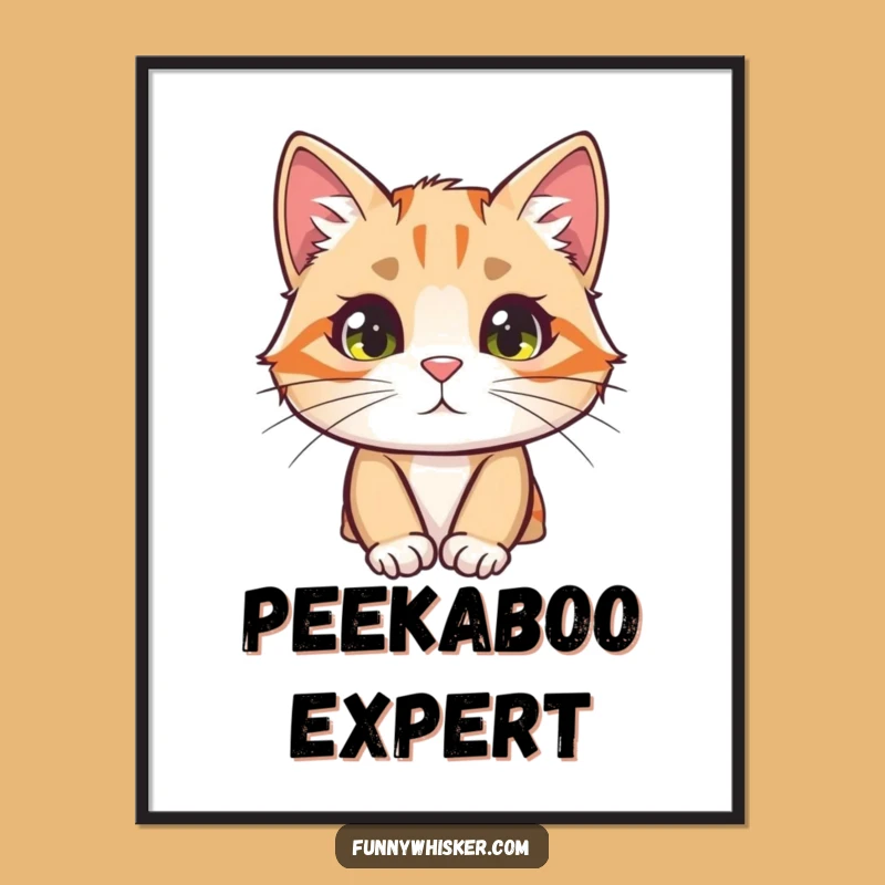 Funny Curious Cat Poster - Whimsical Peek-a-Boo Whisker Wall Art, Chic Gift