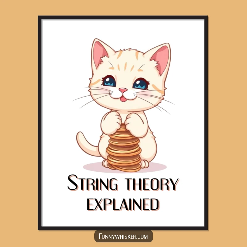 Funny Kitten Balancing Strings Poster, Whimsical Wall Art for a Laugh-Out-Loud Home Decor