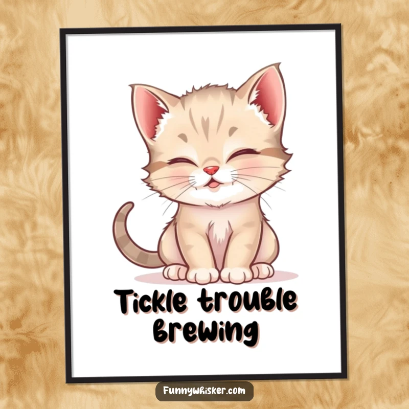 Funny poster capturing a playful kitten using its whiskers to tickle another cat, a humorous and heartwarming scene for your wall.