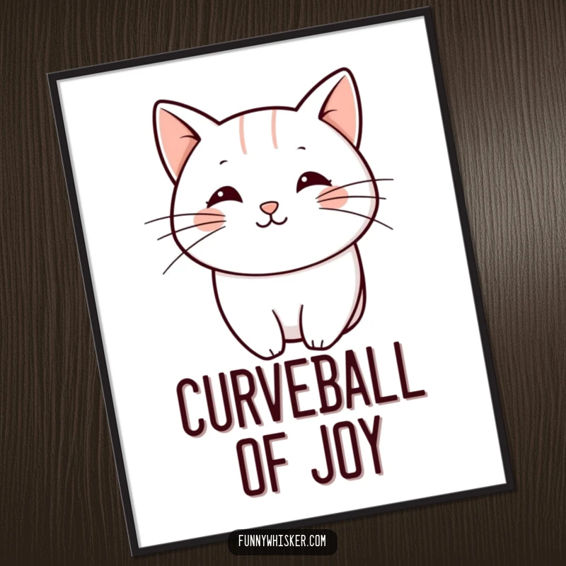 Funny minimalist poster featuring a single, bold, playful curved line as a cat whisker, creating subtle and artistic humor.