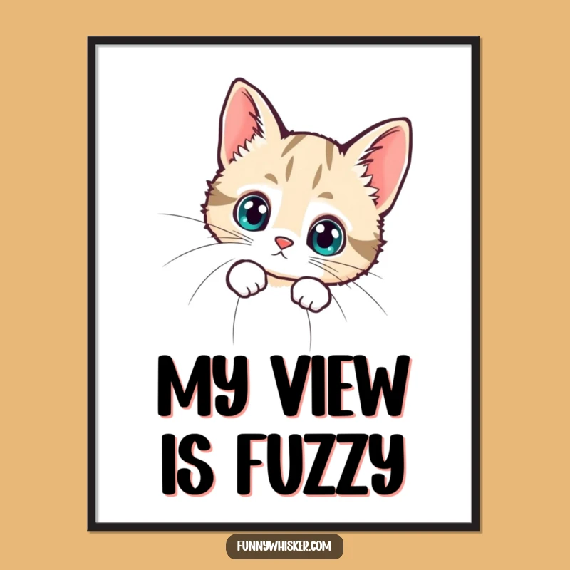 Funny Tiny Cat Whisker Peek Poster - Whimsical Curiosity for a Perfect Funny Gift