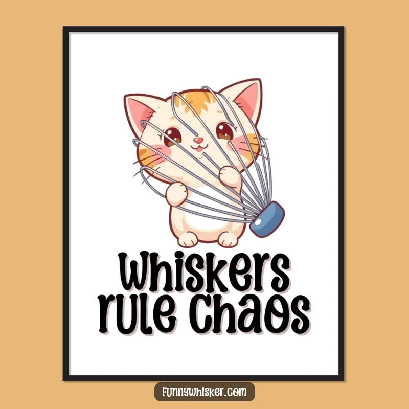 Funny Whisking Cat Art Print - Hilarious Feline Kitchen Decor for Walls