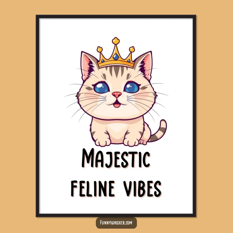 Funny Regal Cat Poster: Silly Whiskered Crown Art, Humorous Wall Decor Gift