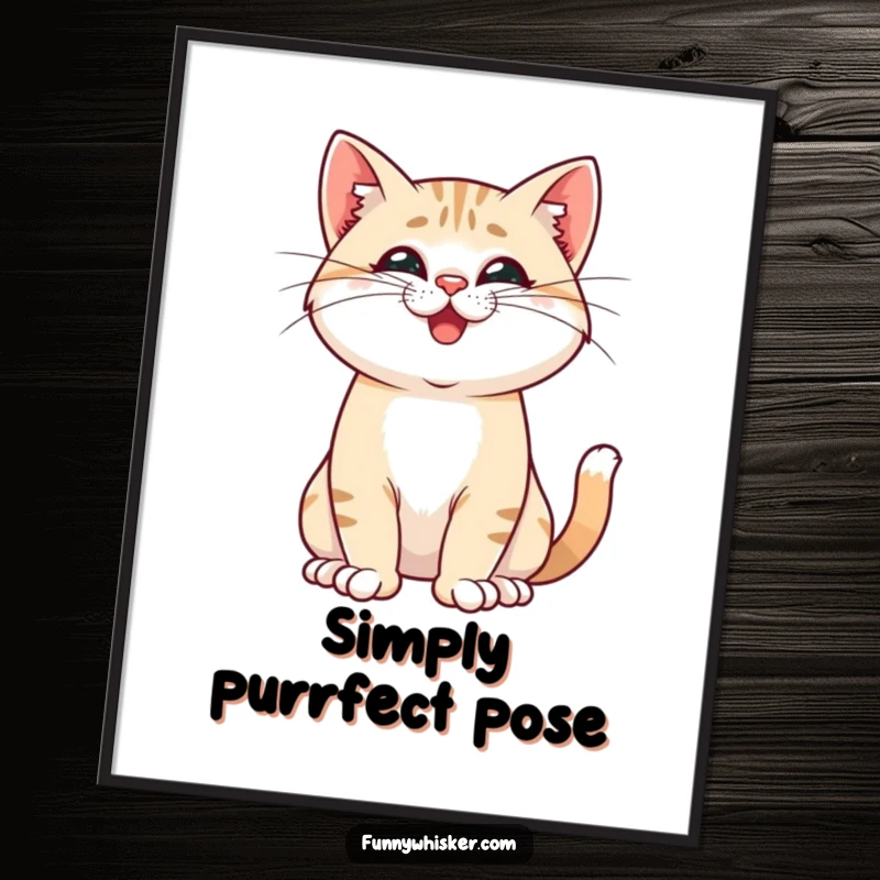 Funny poster of a proud cat striking a pose with playfully twitching whiskers, perfect for adding confident and humorous wall art.