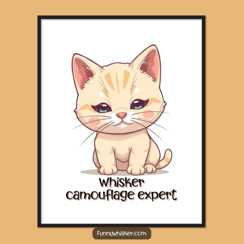Funny Shy Cat Whisker Poster: Hiding Feline Art Print, Perfect Gift
