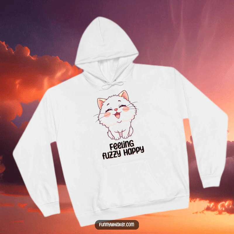 Funny hoodie featuring a fluffy cat with oversized whiskers wiggling with pure, unadulterated delight and comical charm.