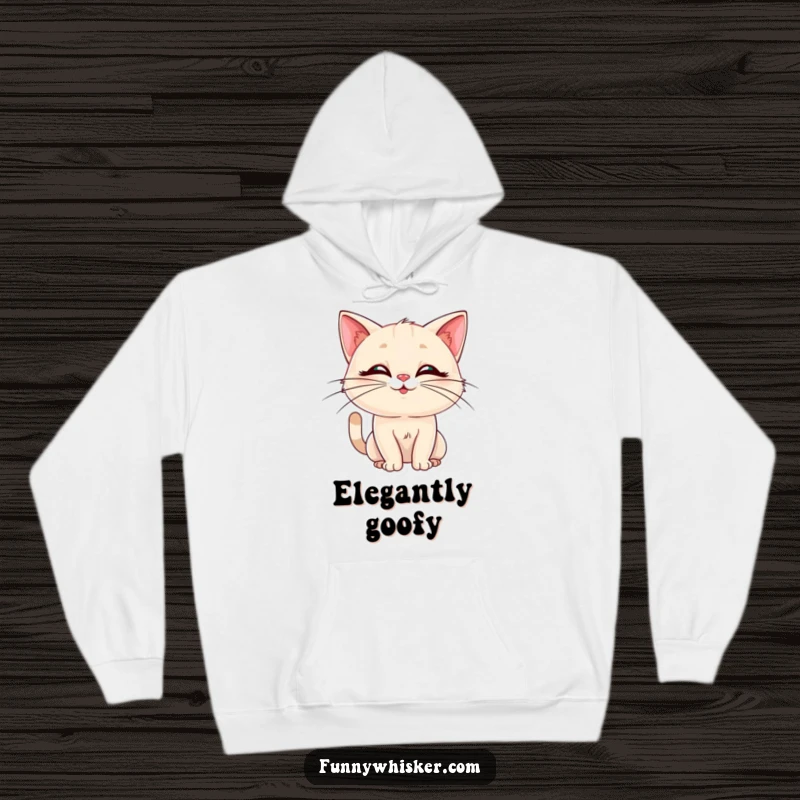 Funny hoodie featuring a cat with elegant whiskers in a dramatically silly pose. Cozy and humorous, an excellent funny gift.
