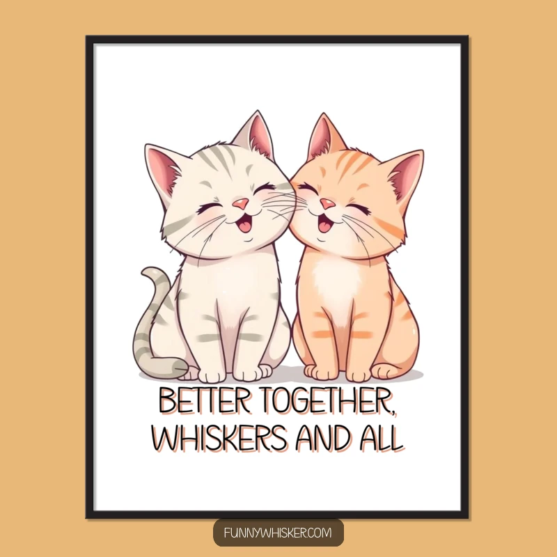 Free Printable Wall Art: Giggling Cat Pals With Big Whiskers - Funny Downloadable Decor