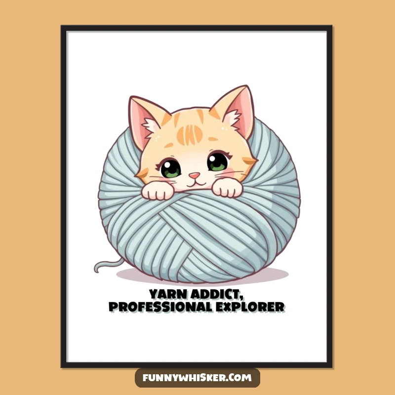 Free Printable Wall Art: Curious Cat Yarn, Peeking Feline Decor Download