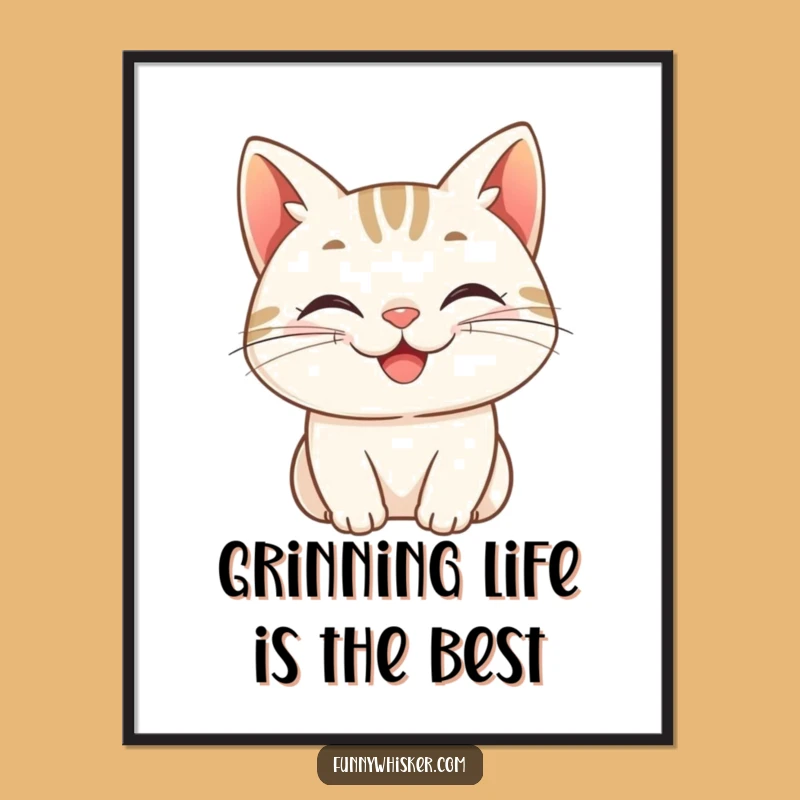 Free Printable Wall Art: Grinning Cat with Curly Whiskers, Downloadable Joyful Decor