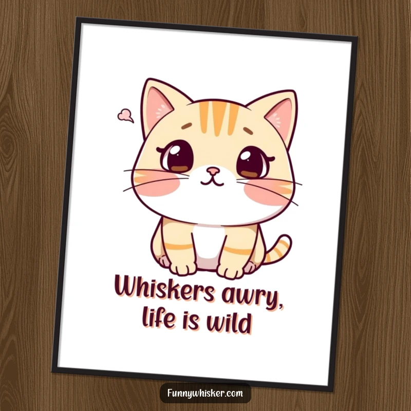 Funny Free Printable Wall Art: Cat with a shocked expression and recoiling whiskers from a gentle puff, capturing comedic surprise.
