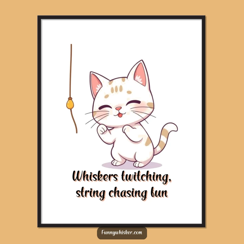 Free Printable Wall Art: Whiskered Cat String Play, Funny Playful Downloadable Decor