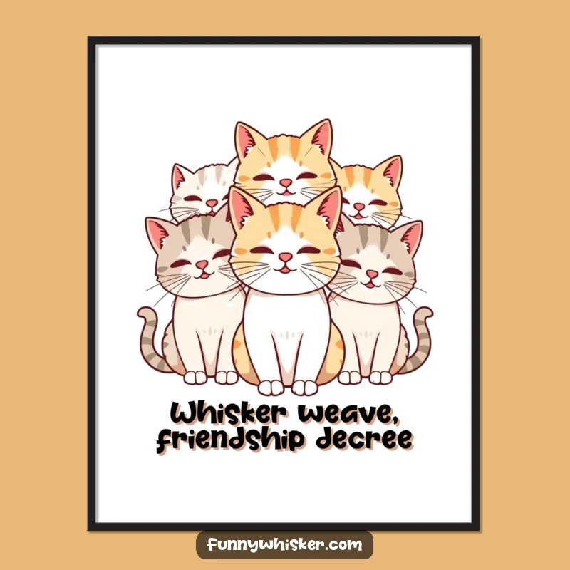 Funny Free Printable Cat Wall Art: Whiskered Entanglement Downloadable Decor for Cat Lovers
