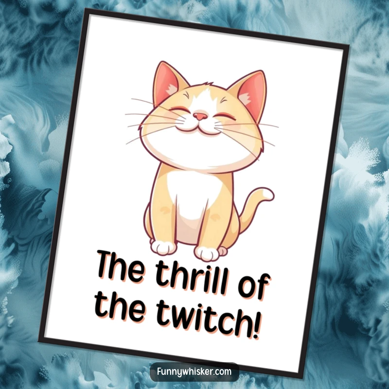Funny Free Printable Wall Art: Cat with a giant, joyful whisker twitching mid-air, adding whimsical decor.
