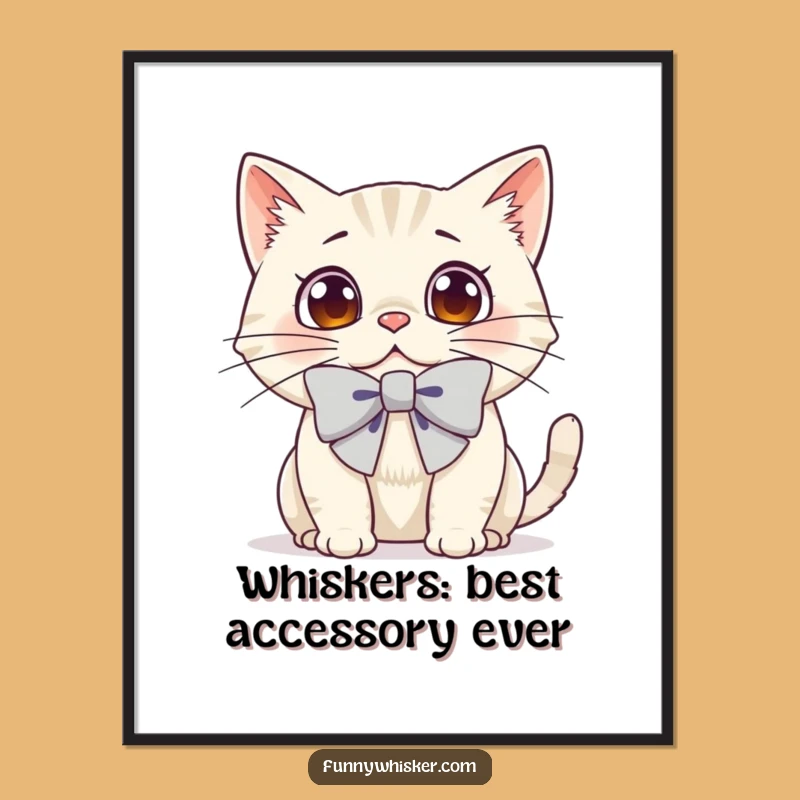 Free Printable Wall Art: Surprised Cat Bow Whiskers, Funny Feline Decor