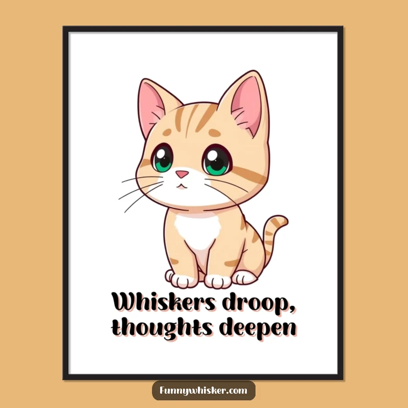 Funny Free Printable Wall Art: Thoughtful Cat Contemplation for Downloadable Decor