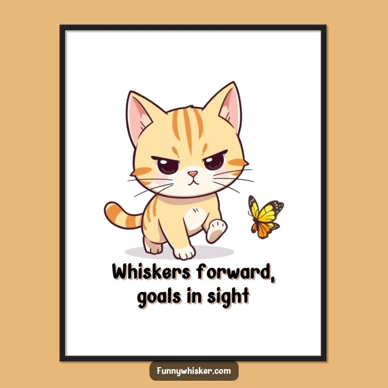 Funny Free Printable Wall Art: Determined Cat Chasing Butterfly for Downloadable Decor