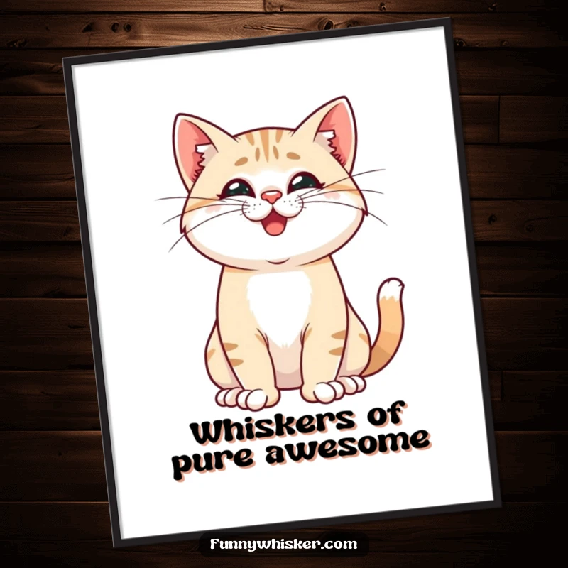 Funny Free Printable Wall Art of a proud cat striking a pose with playful, twitching whiskers. Downloadable art.