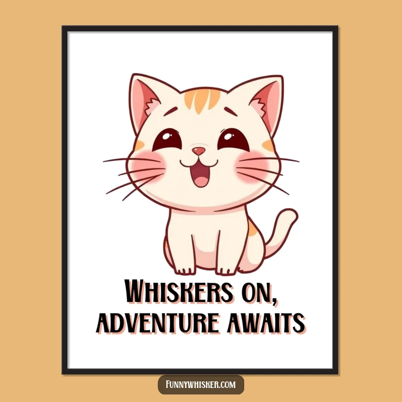 Funny Free Printable Wall Art: Excited Cat Whisker Wiggles Decor Downloadable