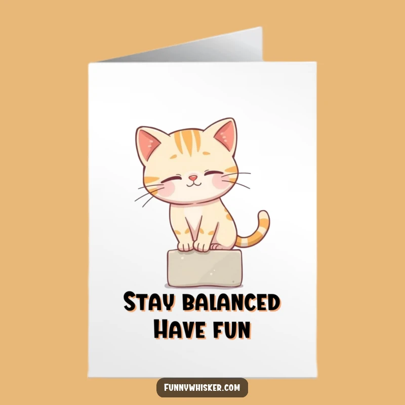 Free Printable Birthday Card: Cat Balances on Ledge - Funny Downloadable Gift
