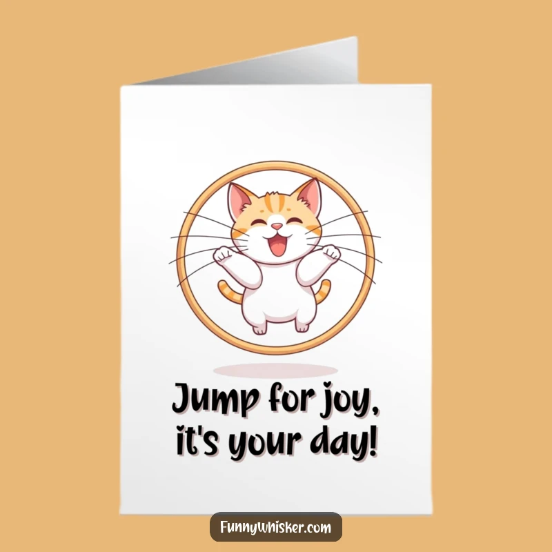 Free Printable Birthday Card: Cat Leaping Through Whiskers - Circus Fun Downloadable