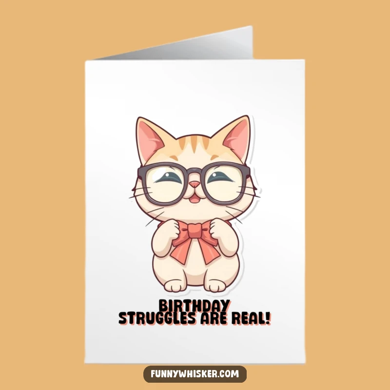 Free Printable Birthday Card: Cat With Glasses Ties Bow Funny Downloadable Gift