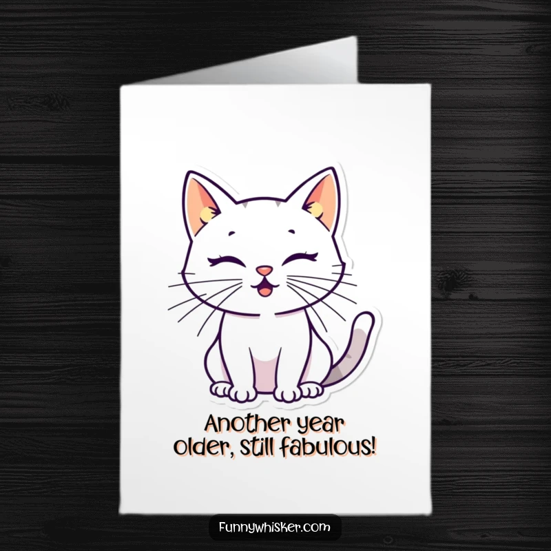 Funny Free Printable Birthday Card: A stylized cat silhouette with oversized, energetic whiskers, leaping with joy!