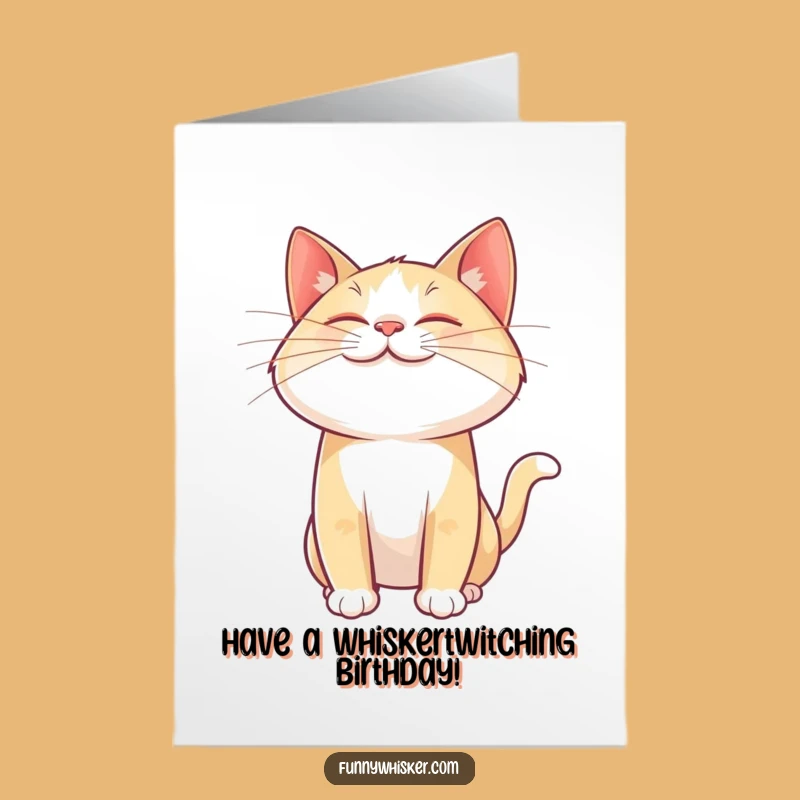 Free Printable Birthday Card: Joyful Cat Whisker Twitch! Funny Downloadable Greeting for Fun Birthdays