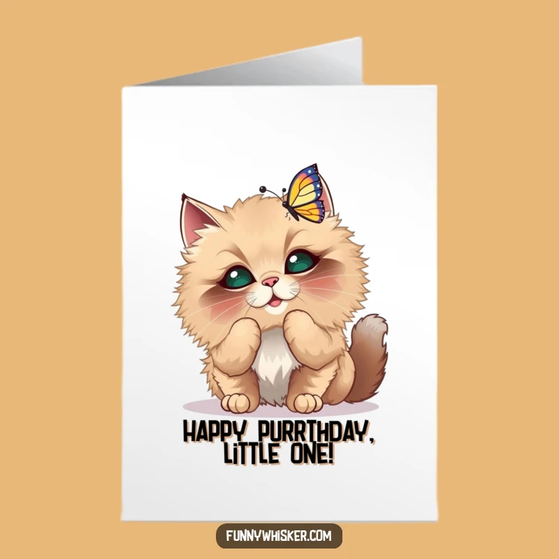 Free Printable Birthday Card: Whimsical Cat Butterfly, Funny Downloadable Greeting for Cat Lovers